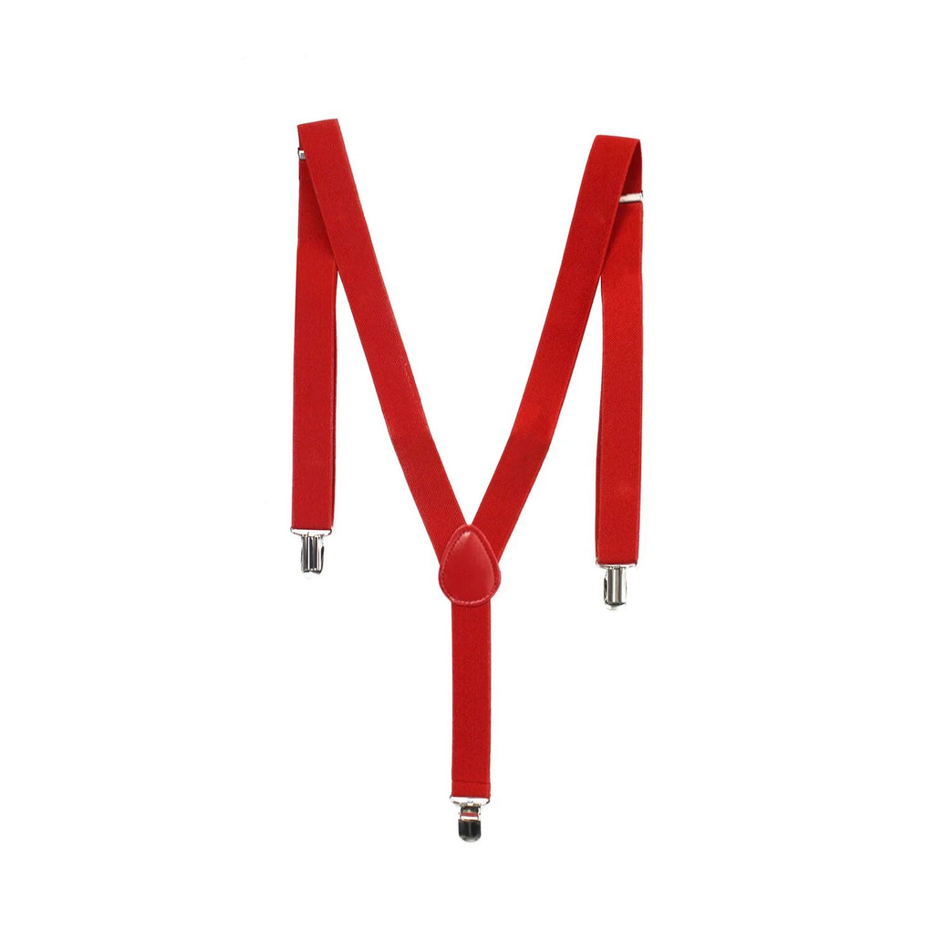 Mens Suspenders Braces Adjustable Strong Clip On Elastic Formal Wedding Slim - Red