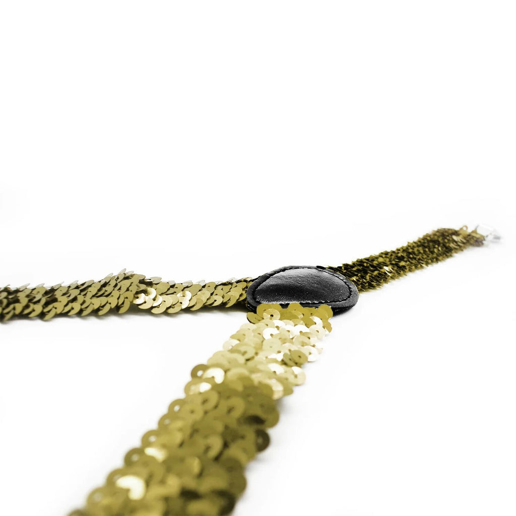 SEQUIN SUSPENDERS Unisex Adjustable Braces Clip On Elastic Y-Back  - Gold