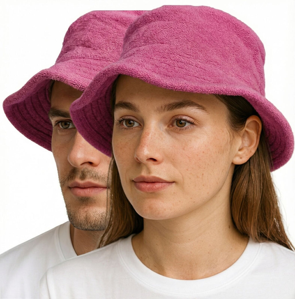 Stingy Brim Terry Towelling Bucket Hat Daggy Fishing Camping Lad Cap 100% COTTON - Fuchsia - S/M