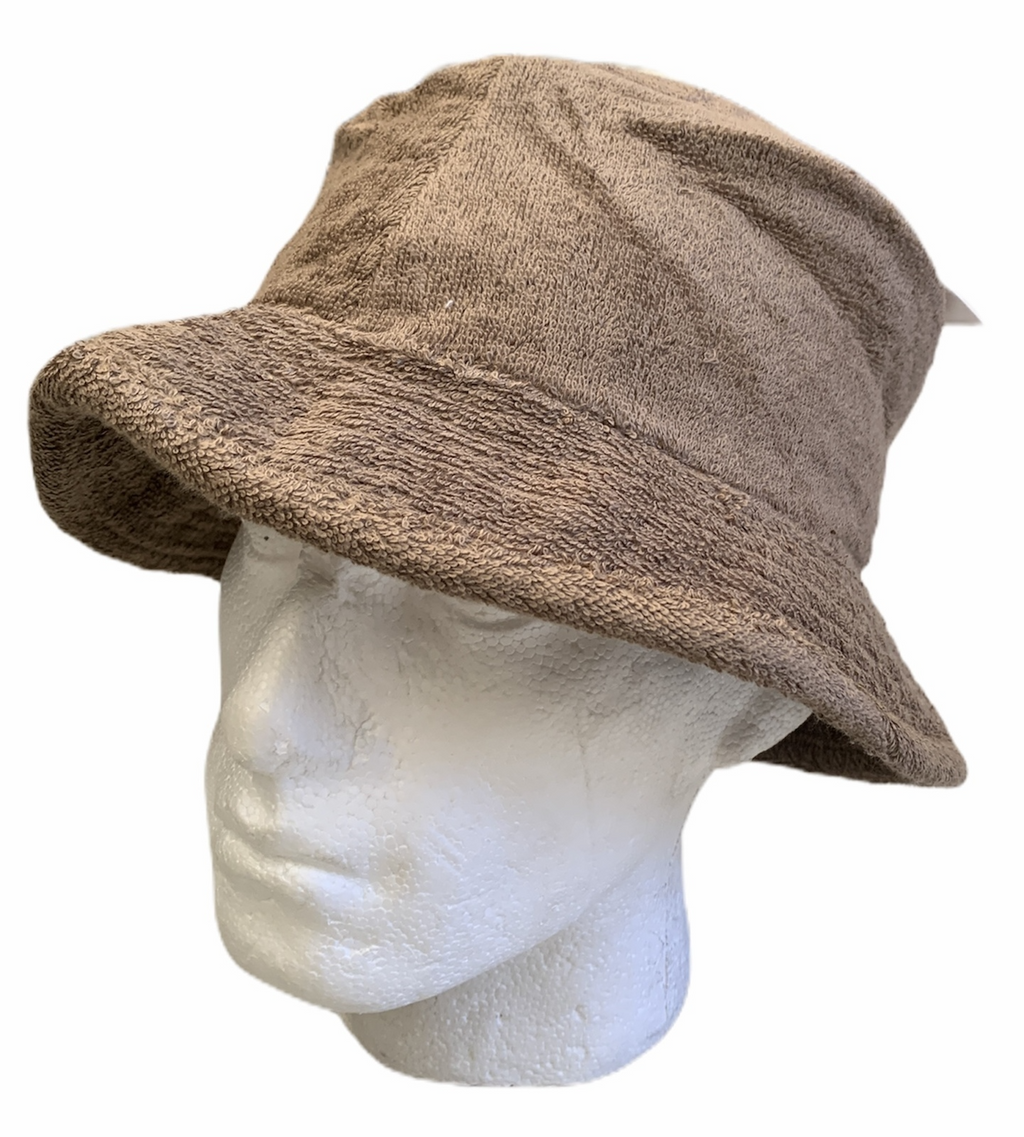 Stingy Brim Terry Towelling Bucket Hat Daggy Fishing Camping Lad Cap 100% COTTON - Khaki - L/XL