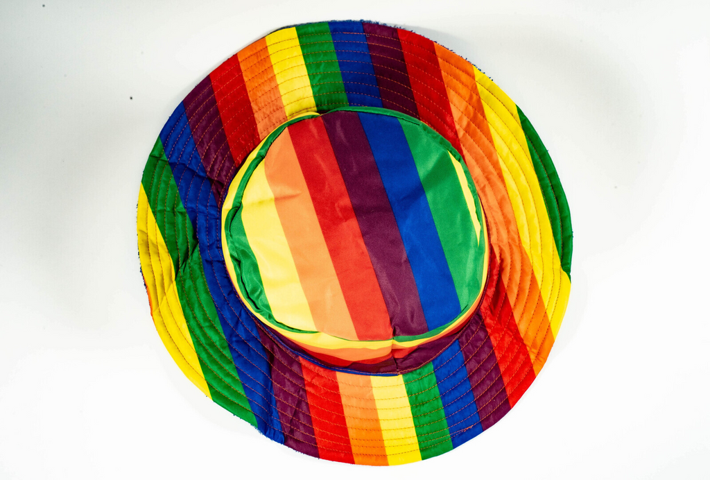Reversible Stingy Brim Terry Towelling Bucket Hat Cap 100% COTTON - Rainbow/Blue - L/XL (58-59cm)