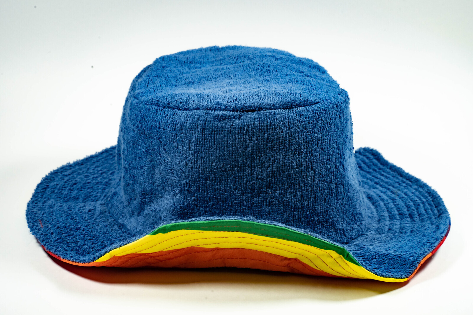 Reversible Stingy Brim Terry Towelling Bucket Hat Cap 100% COTTON - Rainbow/Blue - S/M (54-55cm)