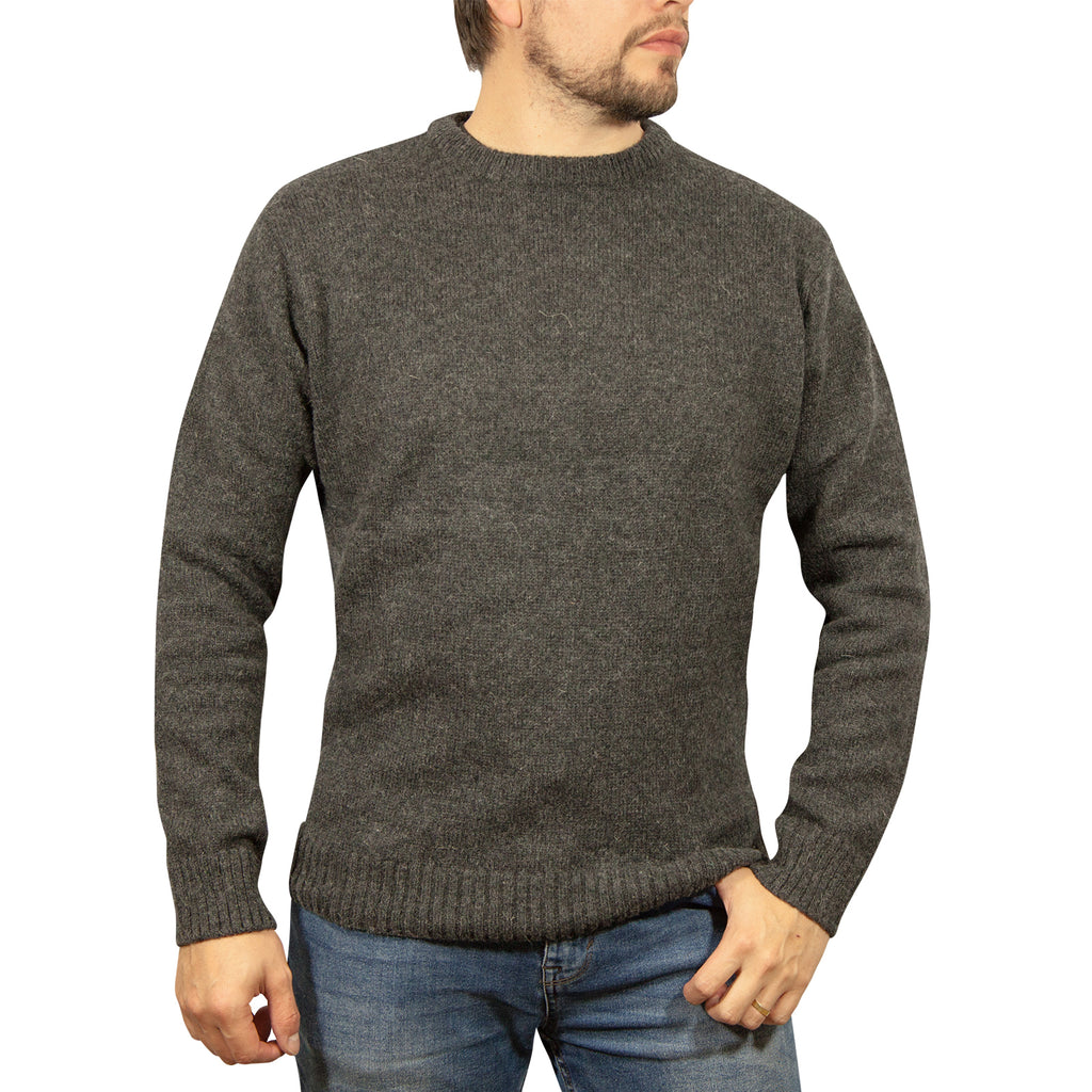 Mens 100% Shetland Ragg Wool Round Neck Knit Jumper Pullover Crew Sweater - Charcoal (29) - 3XL
