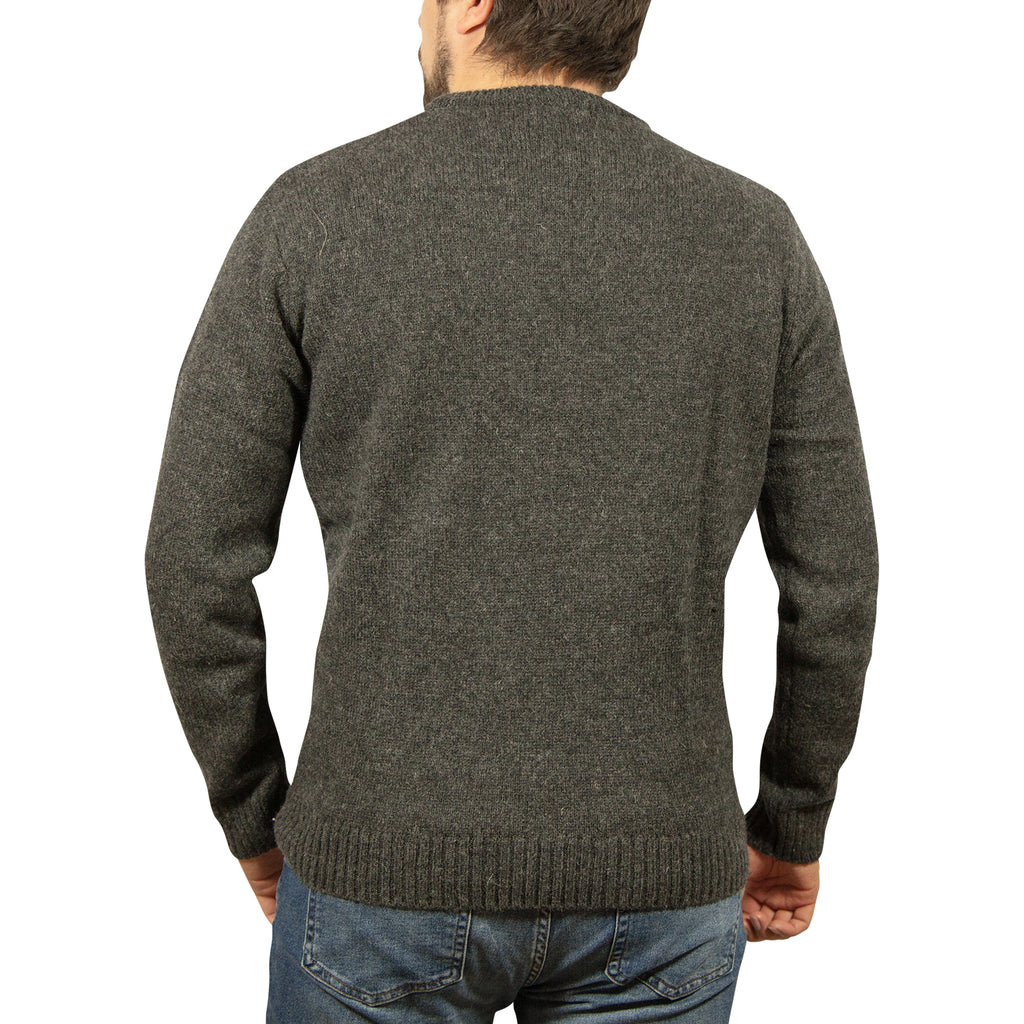 Mens 100% Shetland Ragg Wool Round Neck Knit Jumper Pullover Crew Sweater - Charcoal (29) - L
