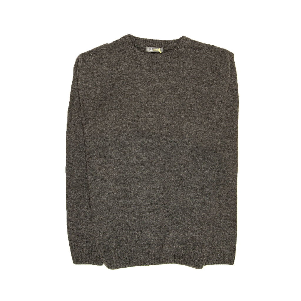 Mens 100% Shetland Ragg Wool Round Neck Knit Jumper Pullover Crew Sweater - Charcoal (29) - M