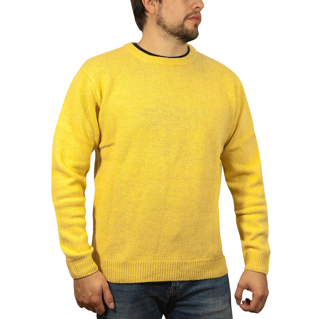 100% SHETLAND RAGG WOOL CREW Round Neck Knit JUMPER Pullover Mens Sweater Knitted - Corn (14) - L