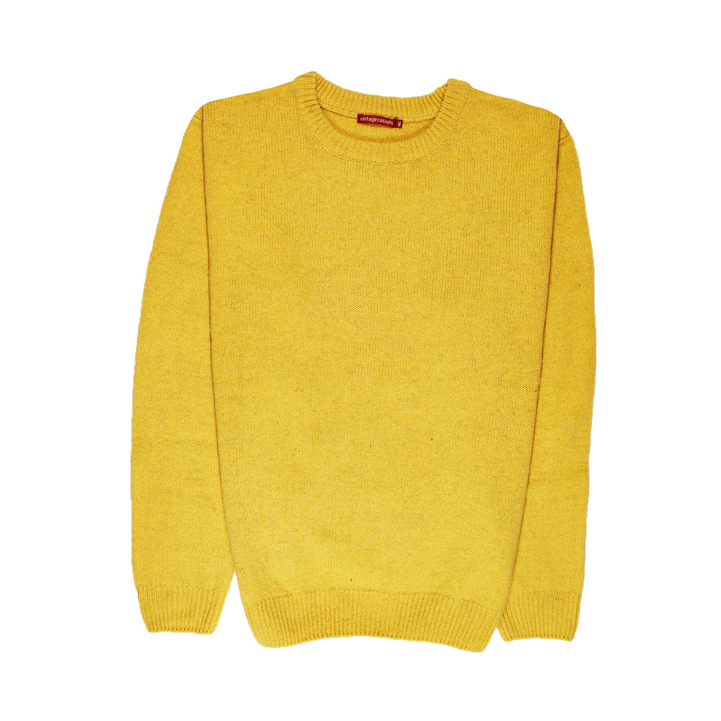 100% SHETLAND RAGG WOOL CREW Round Neck Knit JUMPER Pullover Mens Sweater Knitted - Corn (14) - L