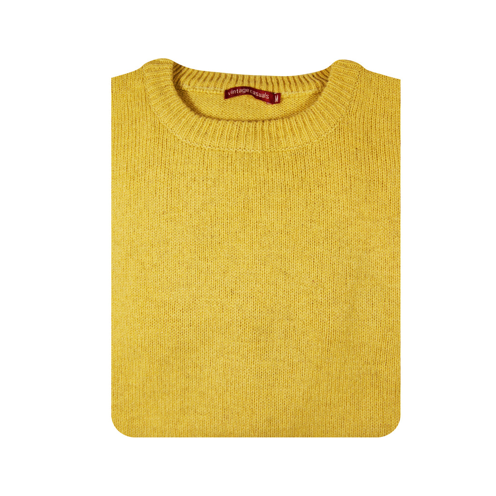 100% SHETLAND RAGG WOOL CREW Round Neck Knit JUMPER Pullover Mens Sweater Knitted - Corn (14) - M