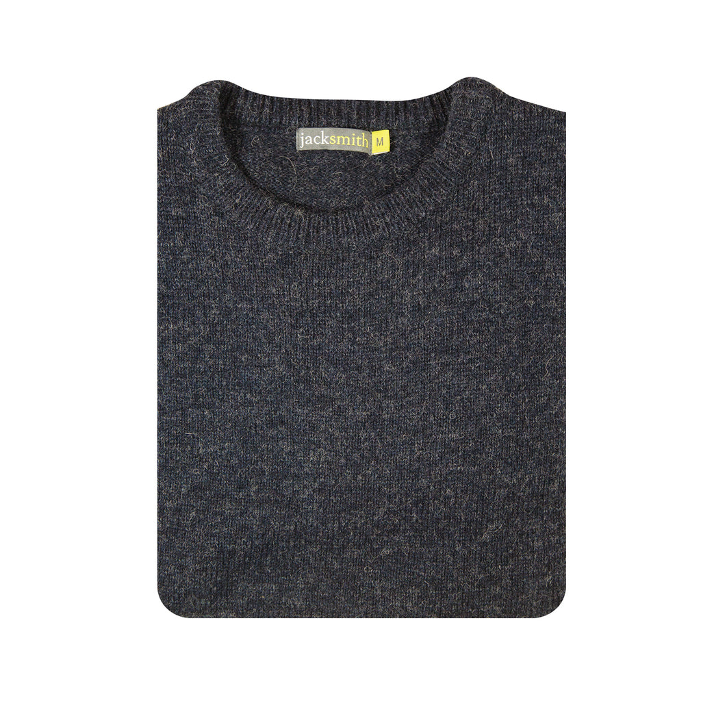100% SHETLAND RAGG WOOL CREW Round Neck Knit JUMPER Pullover Mens Sweater Knitted - Navy - 5XL