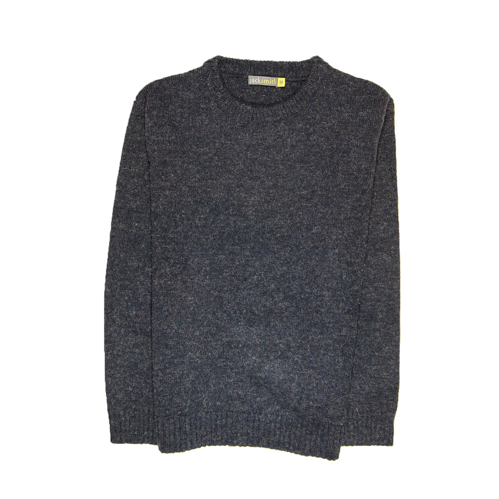 100% SHETLAND RAGG WOOL CREW Round Neck Knit JUMPER Pullover Mens Sweater Knitted - Navy - S