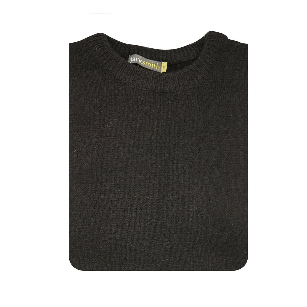 100% SHETLAND RAGG WOOL CREW Round Neck Knit JUMPER Pullover Mens Sweater Knitted - Plain Black - 4XL