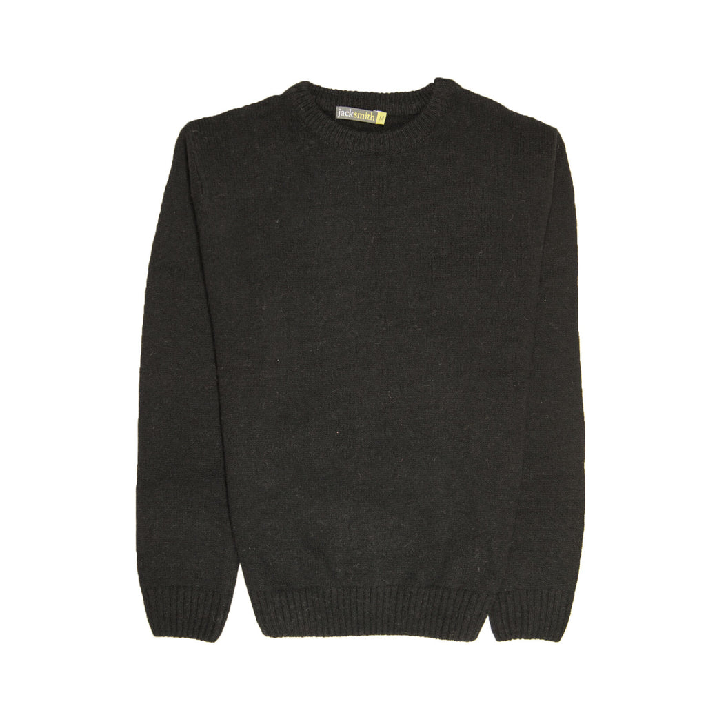 100% SHETLAND RAGG WOOL CREW Round Neck Knit JUMPER Pullover Mens Sweater Knitted - Plain Black - L