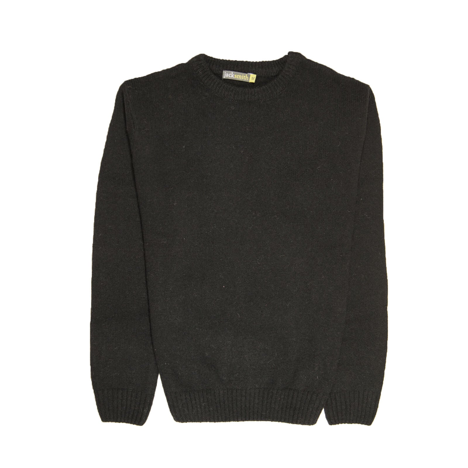 100% SHETLAND RAGG WOOL CREW Round Neck Knit JUMPER Pullover Mens Sweater Knitted - Plain Black - S