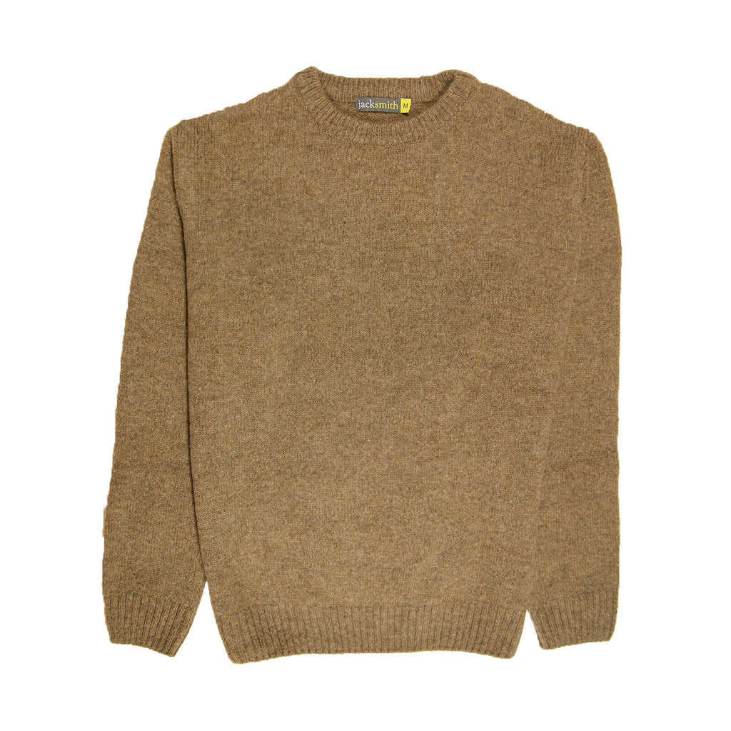 100% SHETLAND RAGG WOOL CREW Round Neck Knit JUMPER Pullover Mens Sweater Knitted - Nutmeg - 4XL