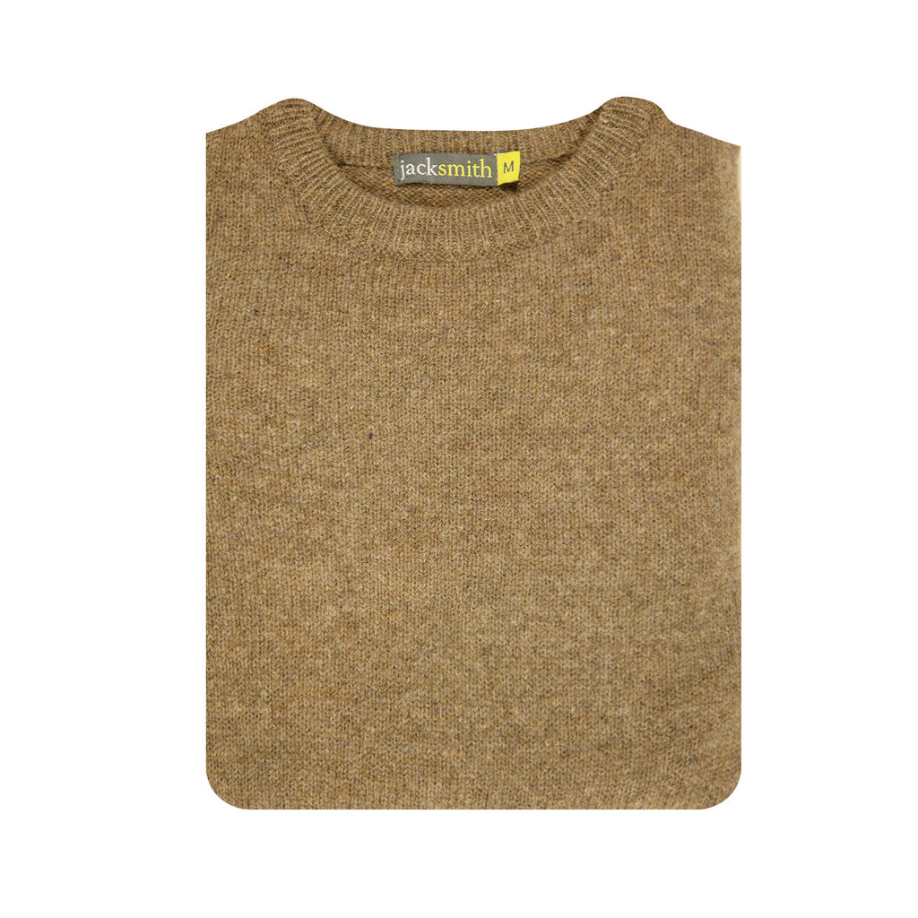 100% SHETLAND RAGG WOOL CREW Round Neck Knit JUMPER Pullover Mens Sweater Knitted - Nutmeg - 5XL