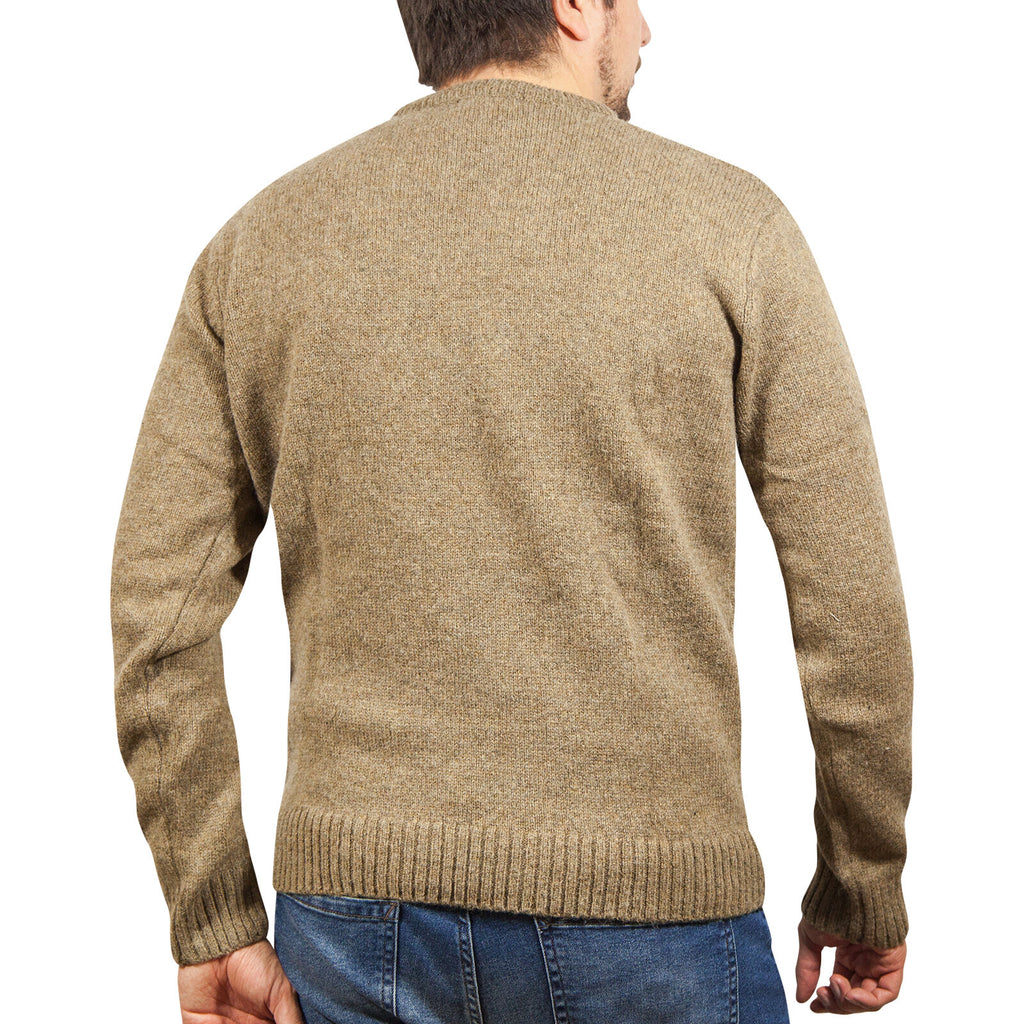 100% SHETLAND RAGG WOOL CREW Round Neck Knit JUMPER Pullover Mens Sweater Knitted - Nutmeg - XXL