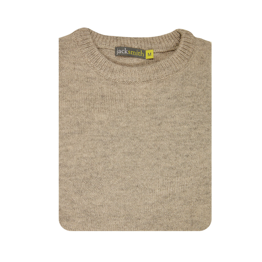 100% SHETLAND RAGG WOOL CREW Round Neck Knit JUMPER Pullover Mens Sweater Knitted - Beige - XXL
