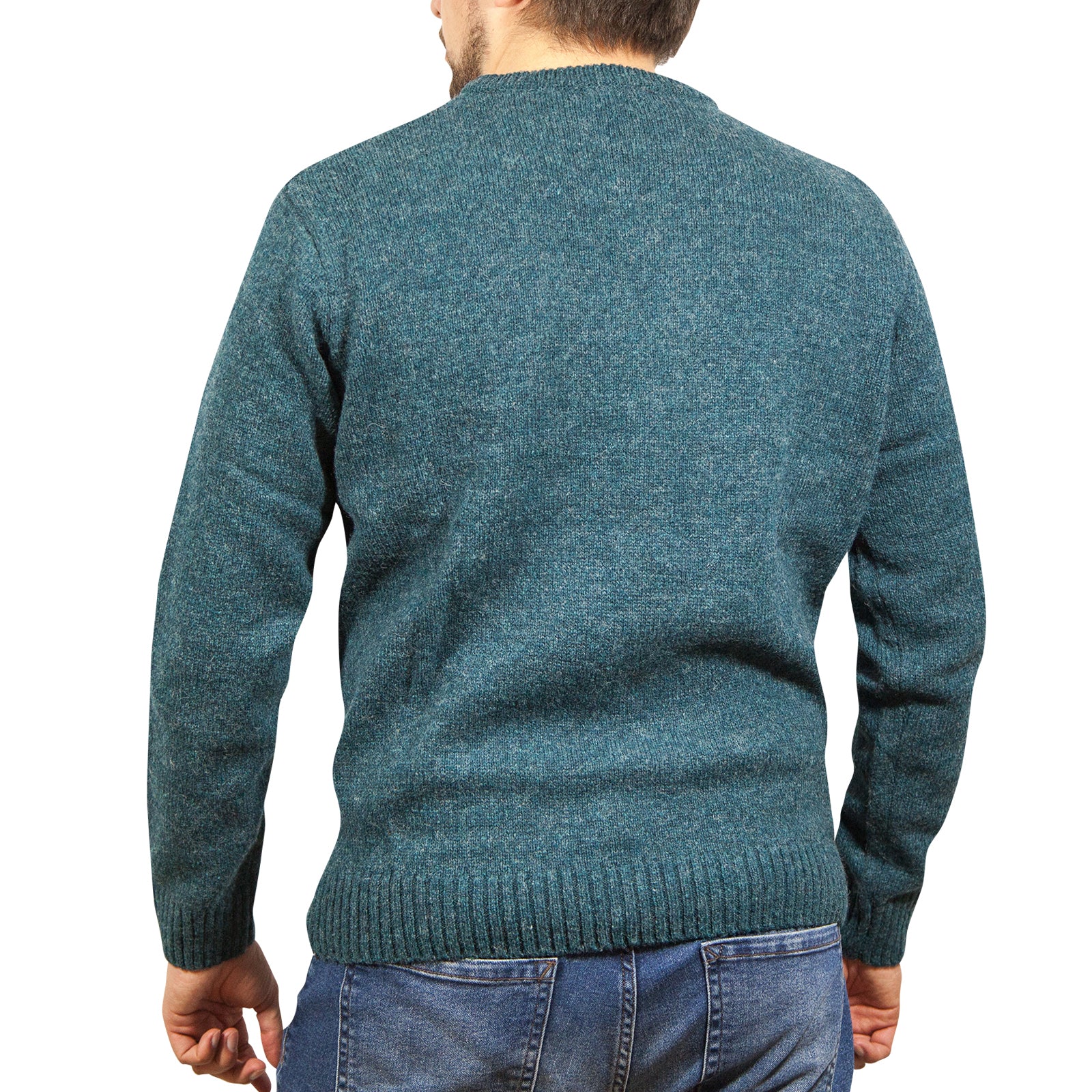 100% SHETLAND RAGG WOOL CREW Round Neck Knit JUMPER Pullover Mens Sweater Knitted - Sherwood - 6XL