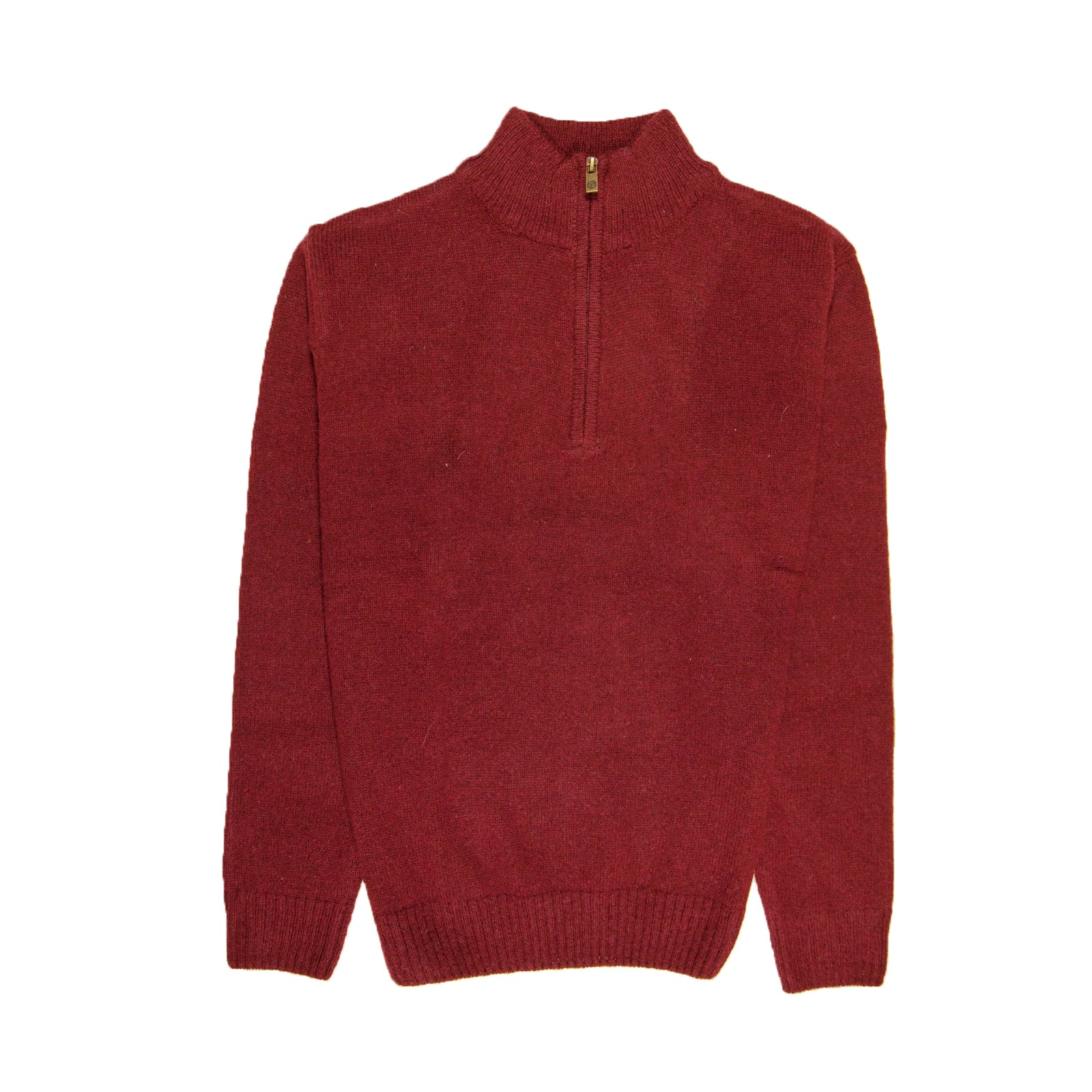 100% SHETLAND RAGG WOOL Half Zip Up Knit JUMPER Pullover Mens Sweater Knitted - Burgundy - M