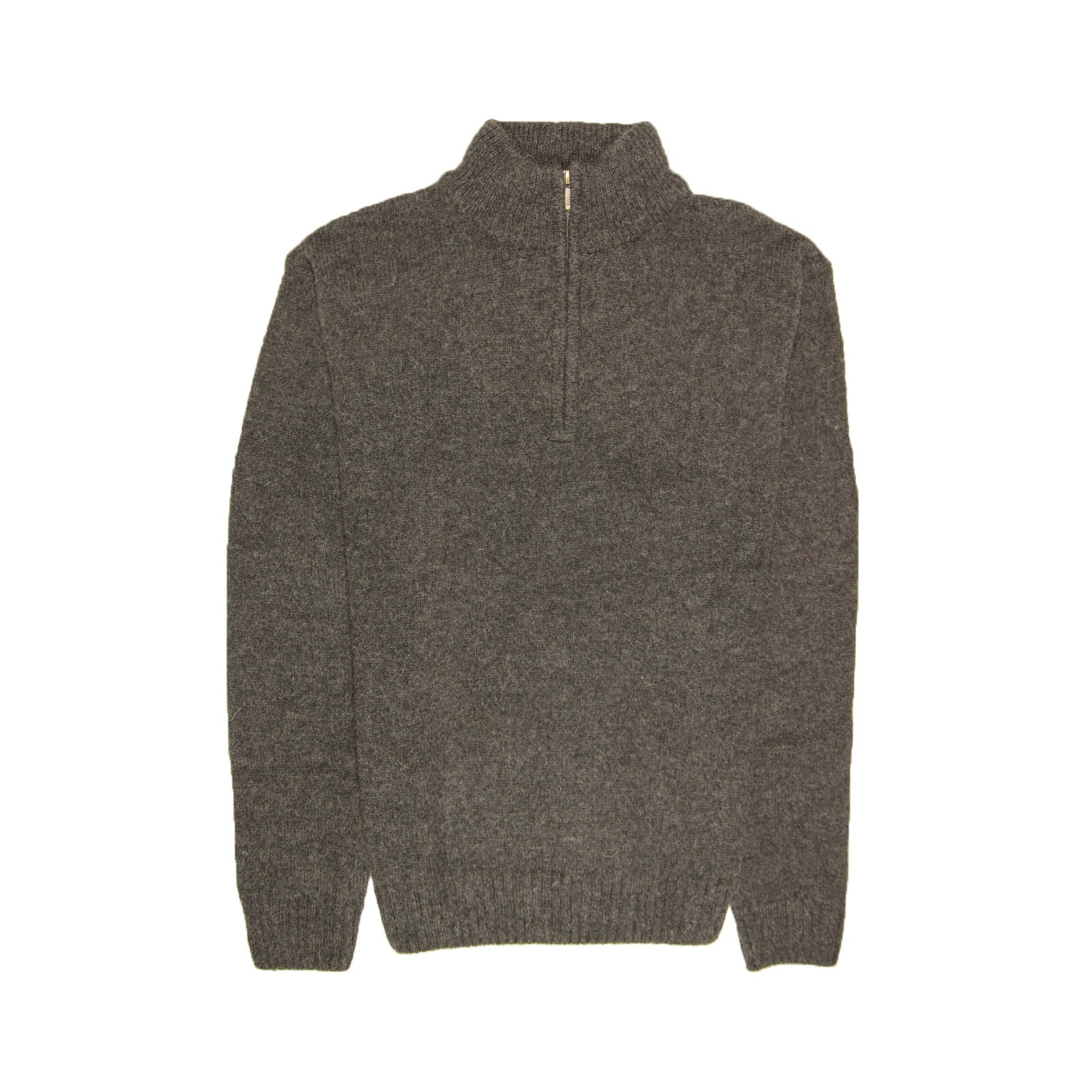 100% SHETLAND RAGG WOOL Half Zip Up Knit JUMPER Pullover Mens Sweater Knitted - Charcoal - M