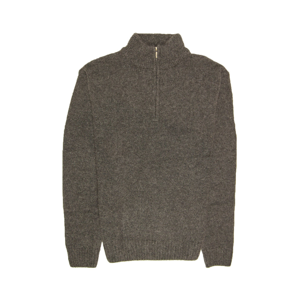 100% SHETLAND RAGG WOOL Half Zip Up Knit JUMPER Pullover Mens Sweater Knitted - Charcoal - S