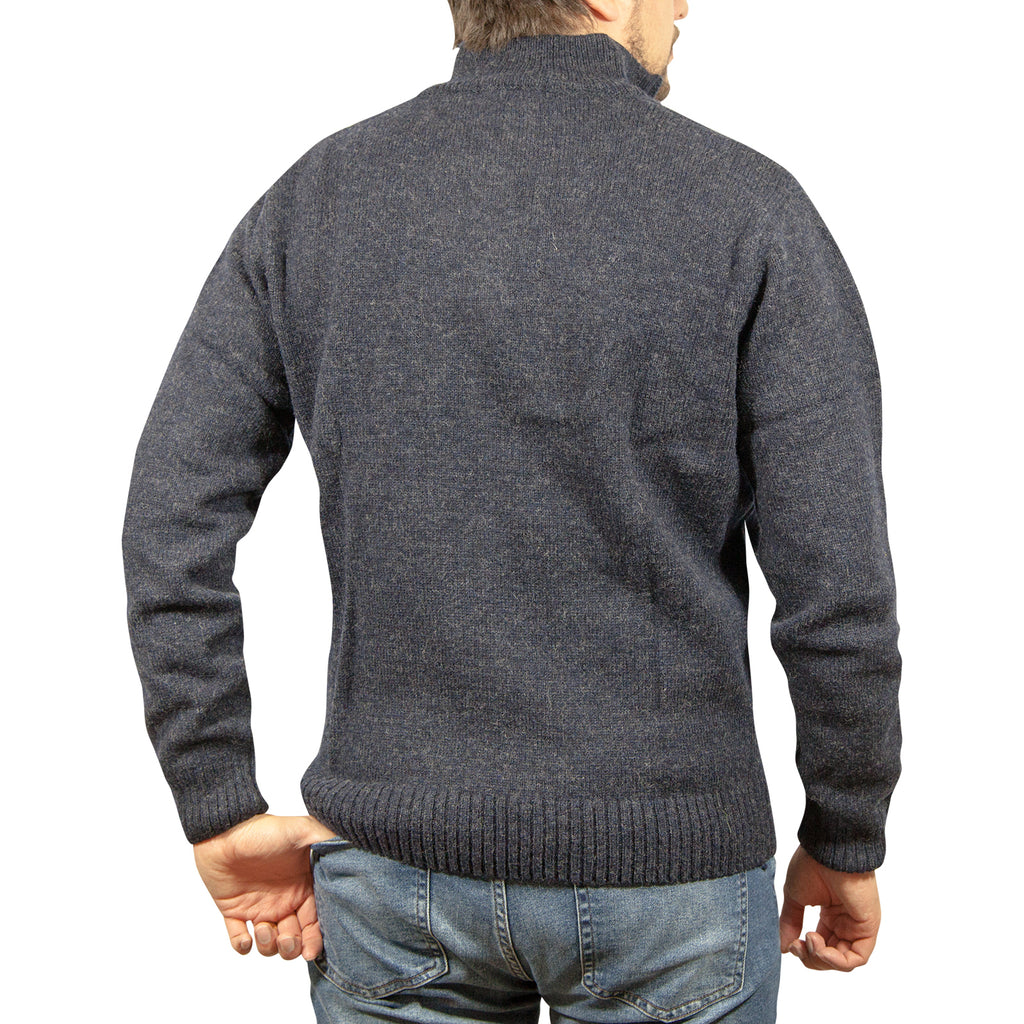 100% SHETLAND RAGG WOOL Half Zip Up Knit JUMPER Pullover Mens Sweater Knitted - Denim Blue (45) - 3XL - 4XL