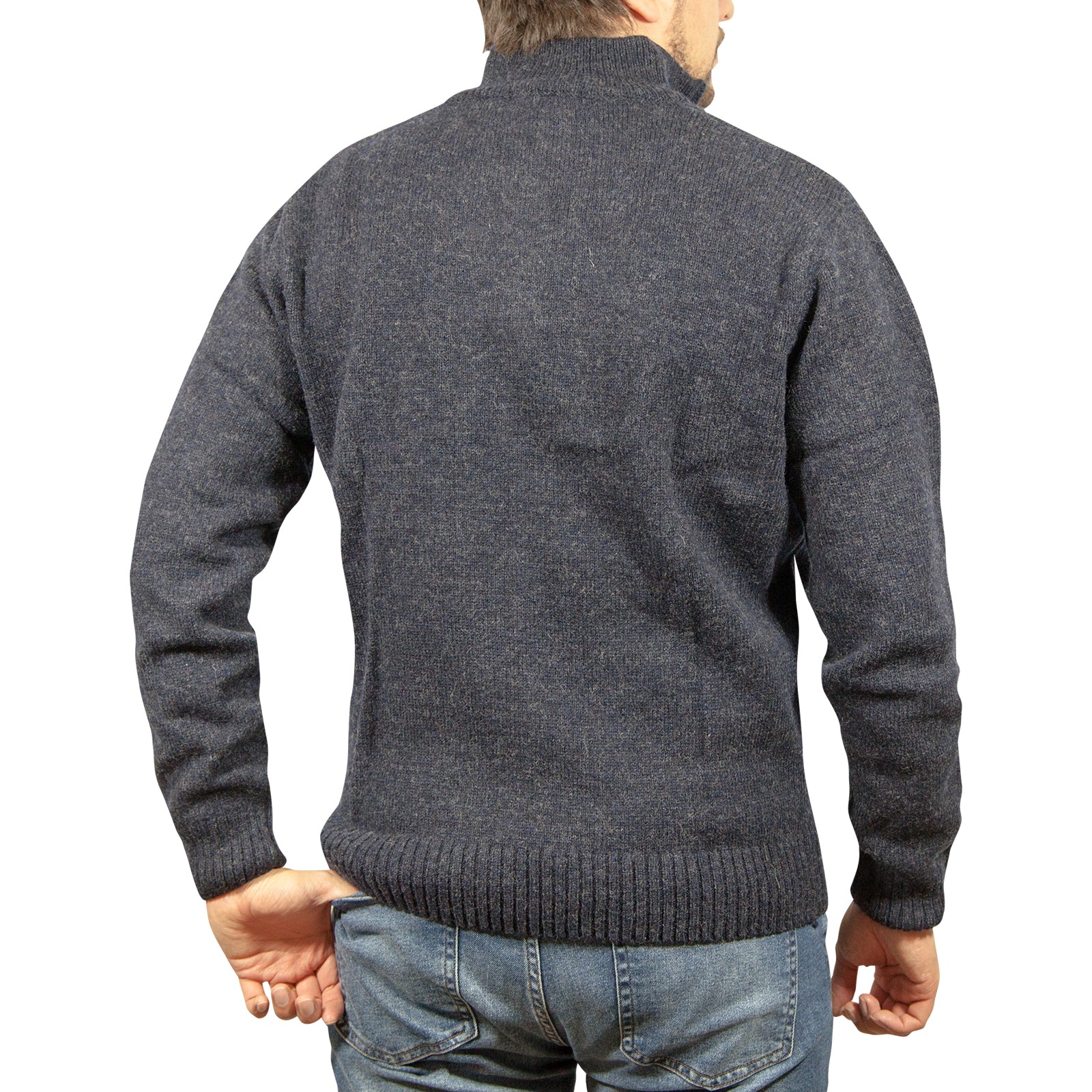 100% SHETLAND RAGG WOOL Half Zip Up Knit JUMPER Pullover Mens Sweater Knitted - Denim Blue (45) - 3XL - 4XL
