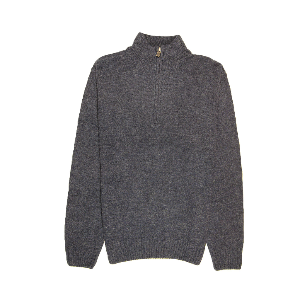 100% SHETLAND RAGG WOOL Half Zip Up Knit JUMPER Pullover Mens Sweater Knitted - Denim Blue (45) - 3XL - L