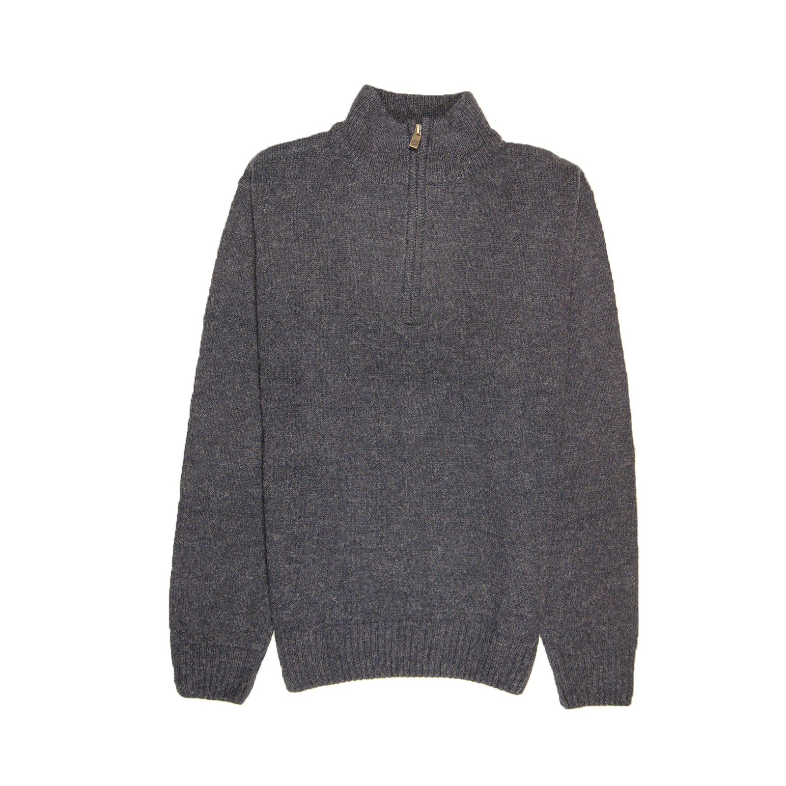 100% SHETLAND RAGG WOOL Half Zip Up Knit JUMPER Pullover Mens Sweater Knitted - Denim Blue (45) - 3XL - XL