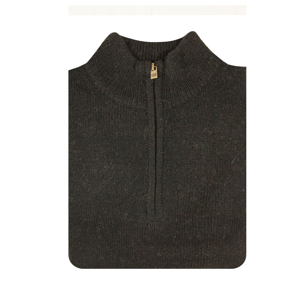 100% SHETLAND RAGG WOOL Half Zip Up Knit JUMPER Pullover Mens Sweater Knitted - Plain Black - L