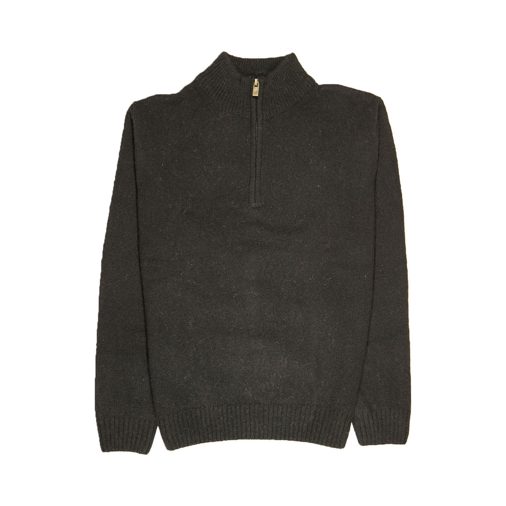100% SHETLAND RAGG WOOL Half Zip Up Knit JUMPER Pullover Mens Sweater Knitted - Plain Black - L