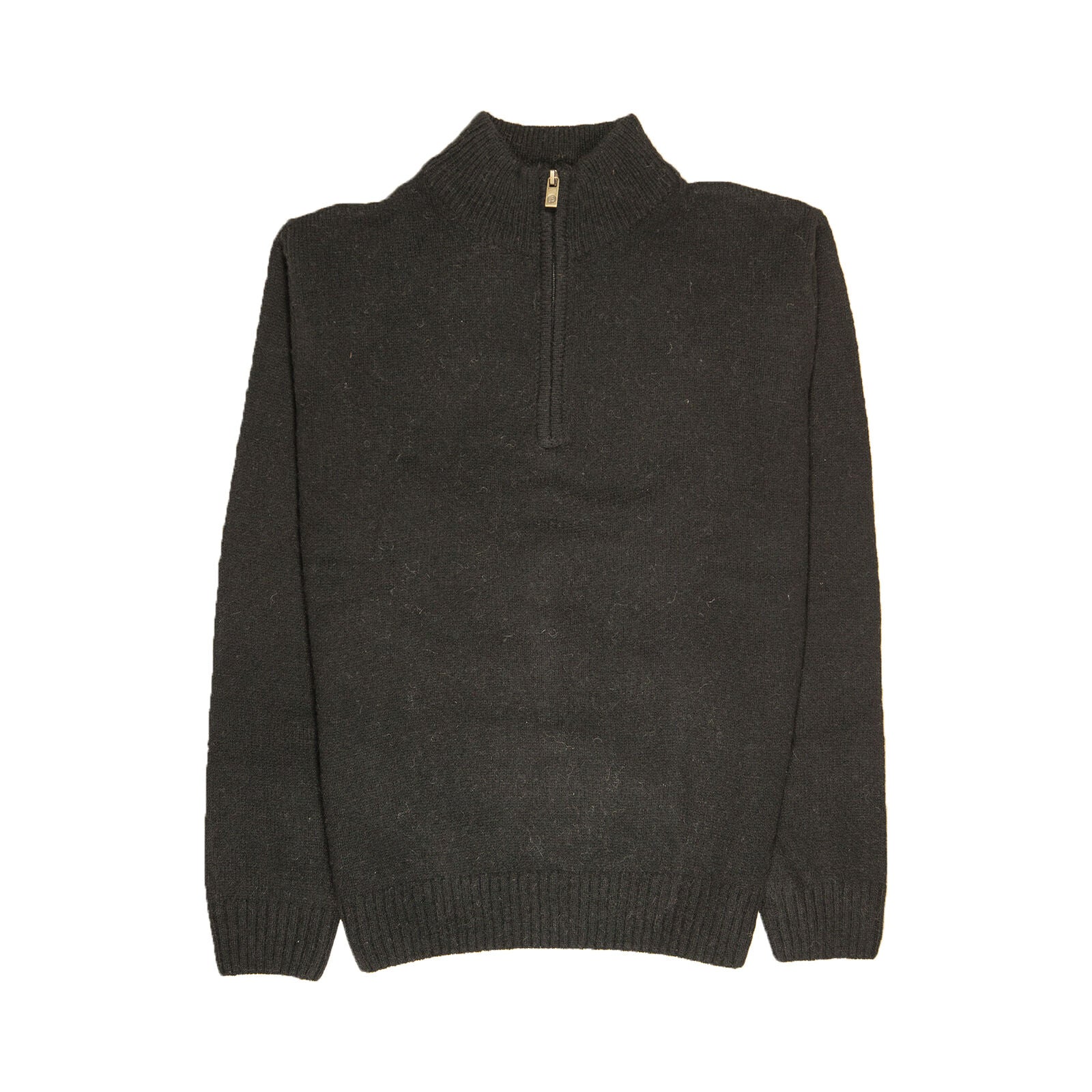 100% SHETLAND RAGG WOOL Half Zip Up Knit JUMPER Pullover Mens Sweater Knitted - Plain Black - L