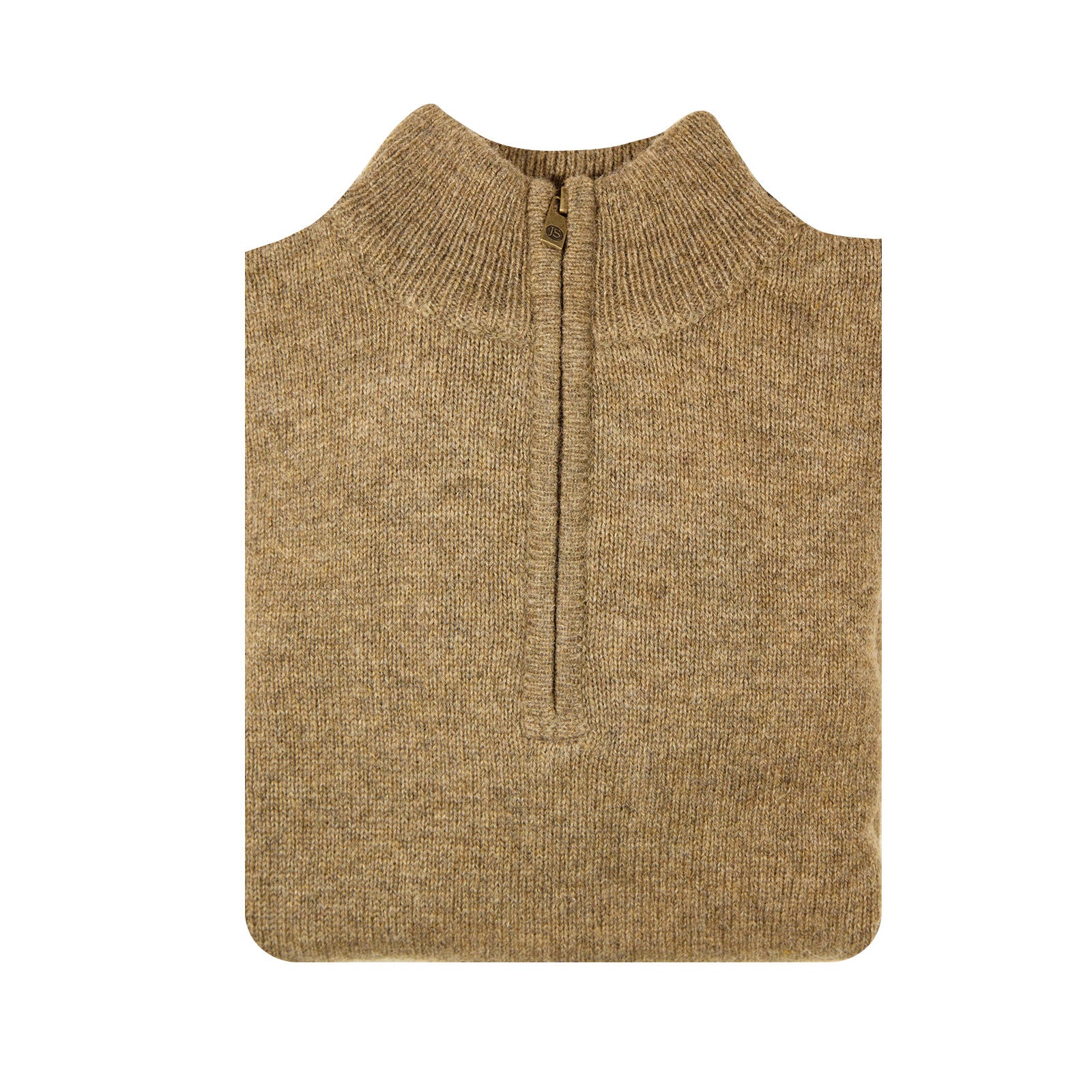 100% SHETLAND RAGG WOOL Half Zip Up Knit JUMPER Pullover Mens Sweater Knitted - Nutmeg - 6XL