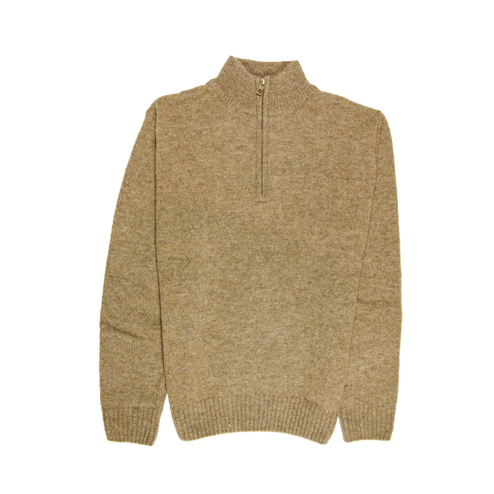 100% SHETLAND RAGG WOOL Half Zip Up Knit JUMPER Pullover Mens Sweater Knitted - Nutmeg - XL