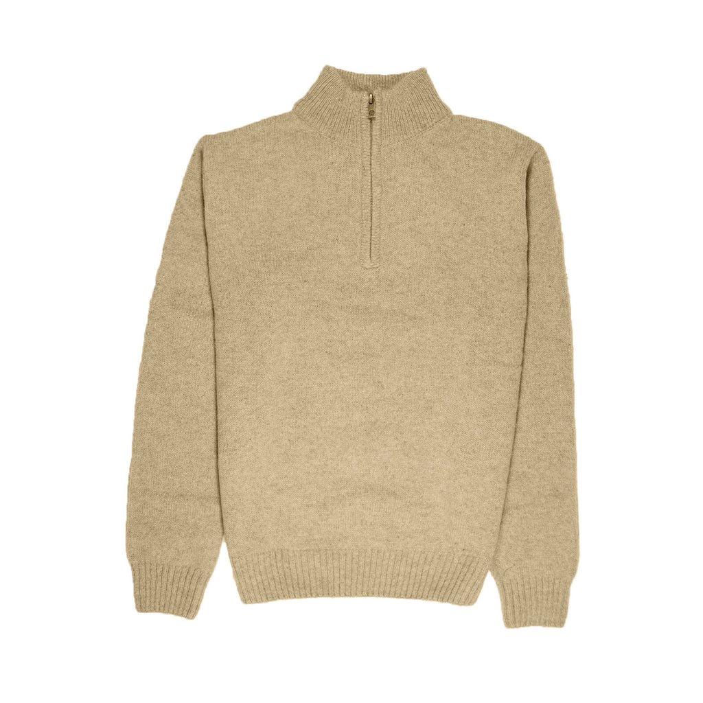 100% SHETLAND RAGG WOOL Half Zip Up Knit JUMPER Pullover Mens Sweater Knitted - Oat Marle - L