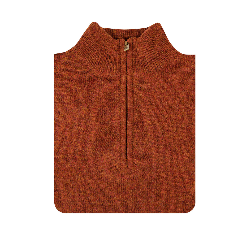 100% SHETLAND RAGG WOOL Zip Up Knit JUMPER Pullover Mens Sweater Knitted - Rust 5XL