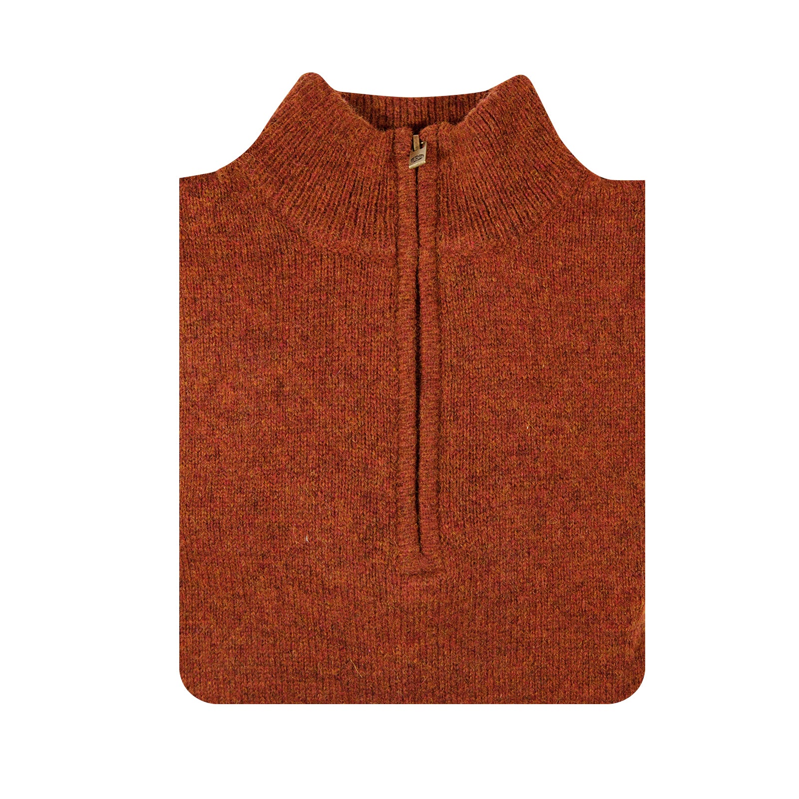 100% SHETLAND RAGG WOOL Zip Up Knit JUMPER Pullover Mens Sweater Knitted - Rust 5XL