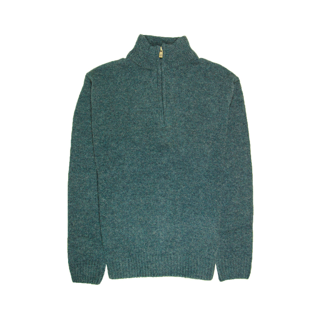 100% SHETLAND RAGG WOOL Half Zip Up Knit JUMPER Pullover Mens Sweater Knitted - Sherwood - 3XL