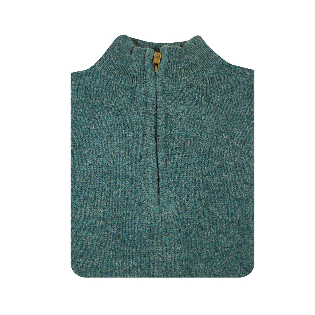 100% SHETLAND RAGG WOOL Half Zip Up Knit JUMPER Pullover Mens Sweater Knitted - Sherwood - 5XL