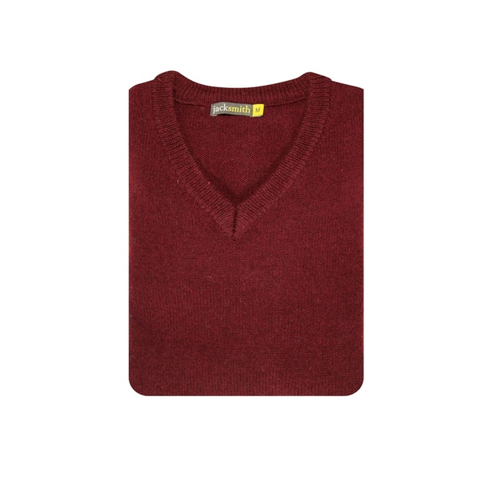 100% Shetland Ragg Wool V Neck Knit Jumper Pullover Mens Sweater Knitted - Burgundy - M