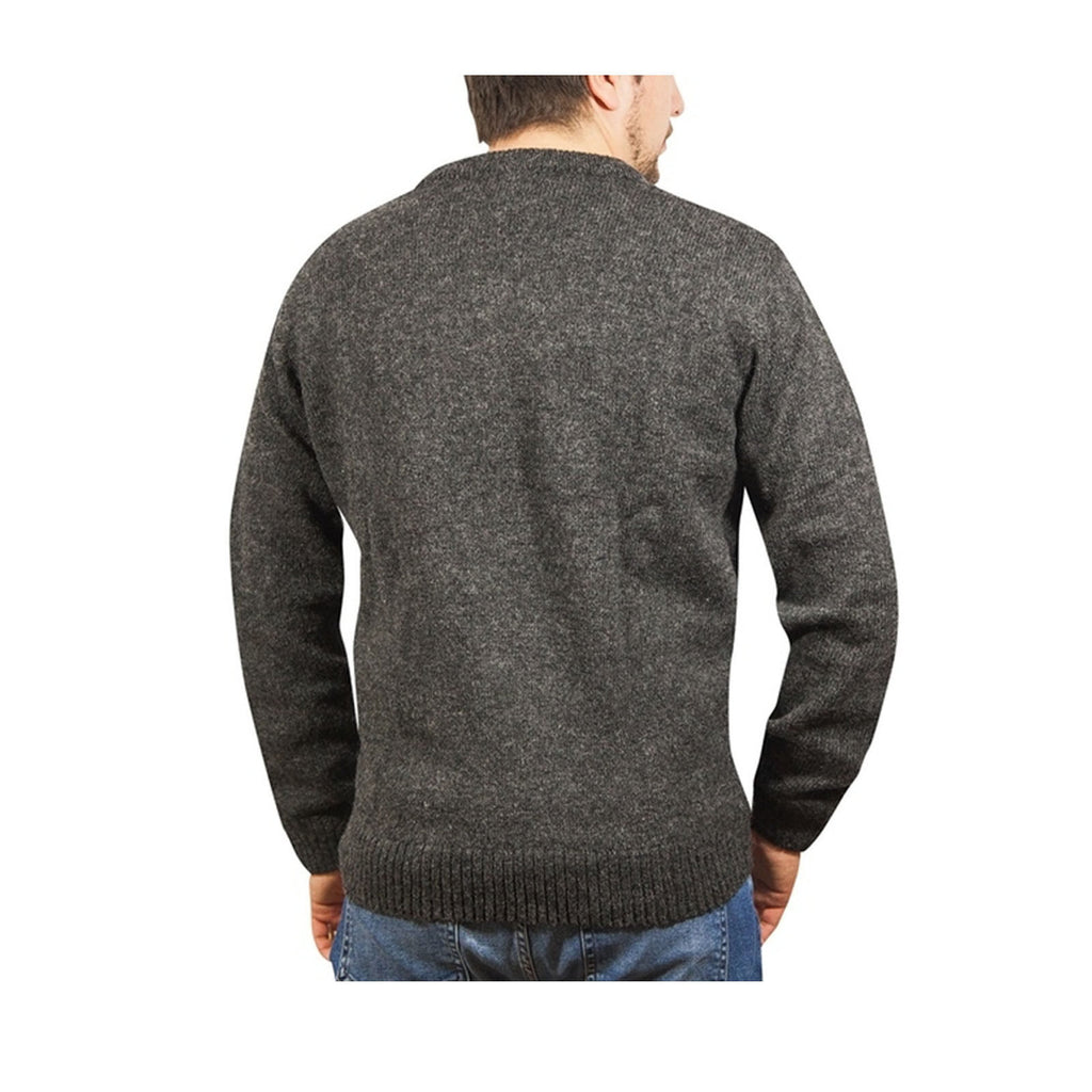 100% Shetland Ragg Wool V Neck Knit Jumper Pullover Mens Sweater Knitted - Charcoal - 4XL