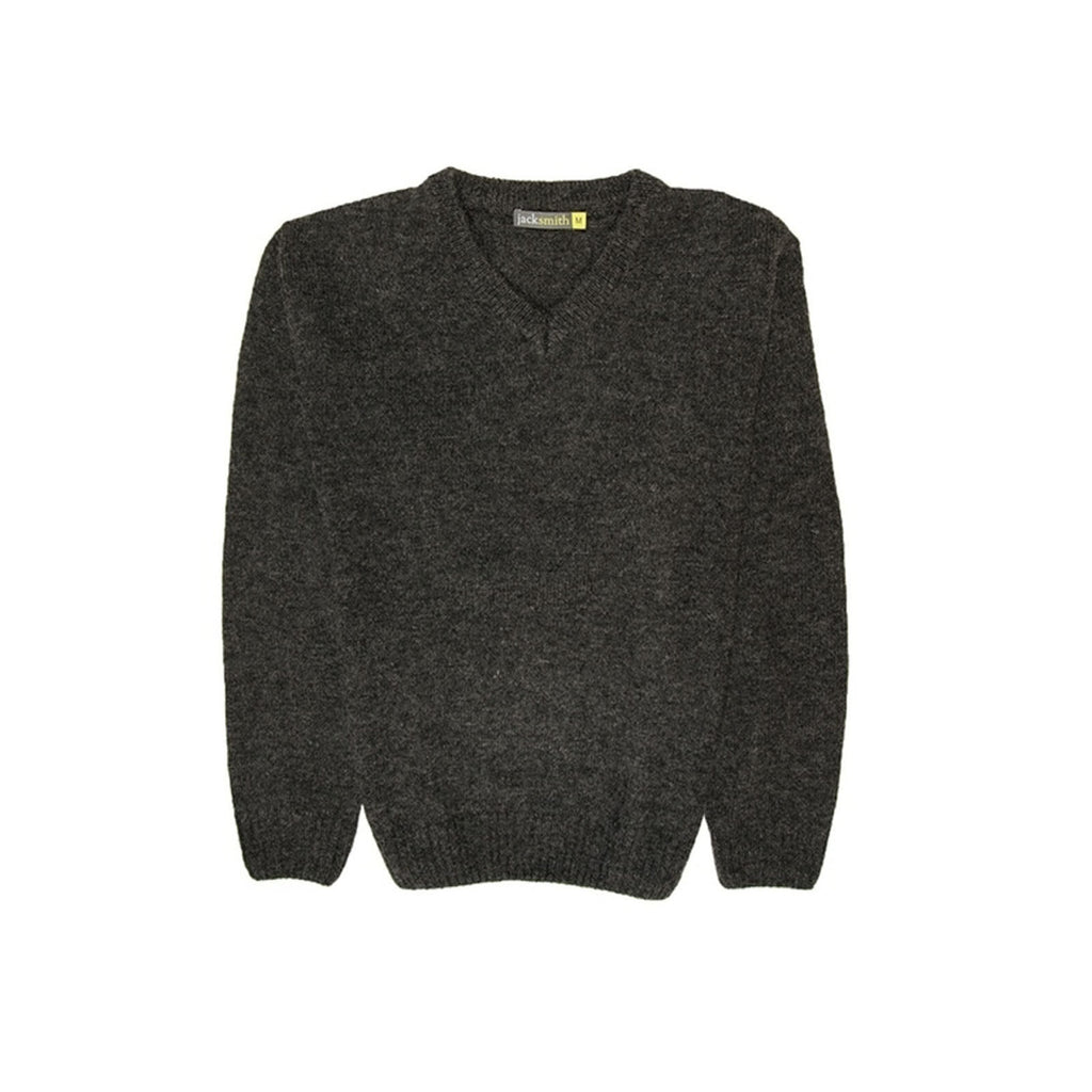 100% Shetland Ragg Wool V Neck Knit Jumper Pullover Mens Sweater Knitted - Charcoal - M