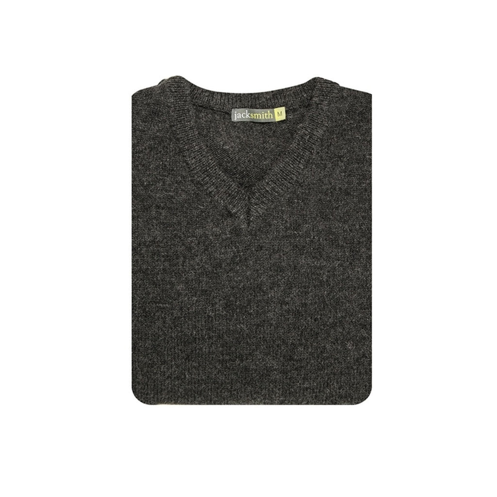 100% Shetland Ragg Wool V Neck Knit Jumper Pullover Mens Sweater Knitted - Charcoal - XL