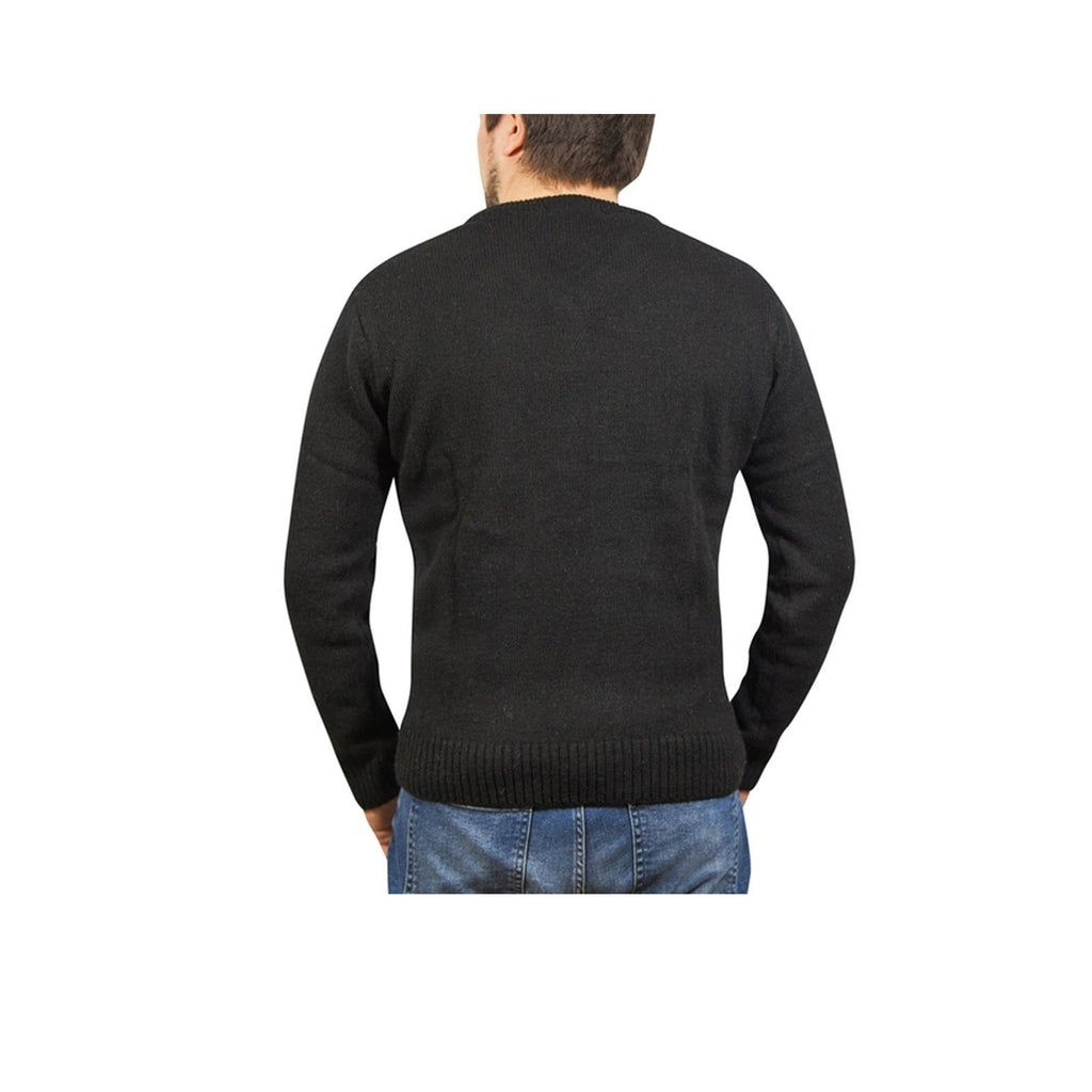 100% Shetland Ragg Wool V Neck Knit Jumper Pullover Mens Sweater Knitted - Plain Black - 3XL