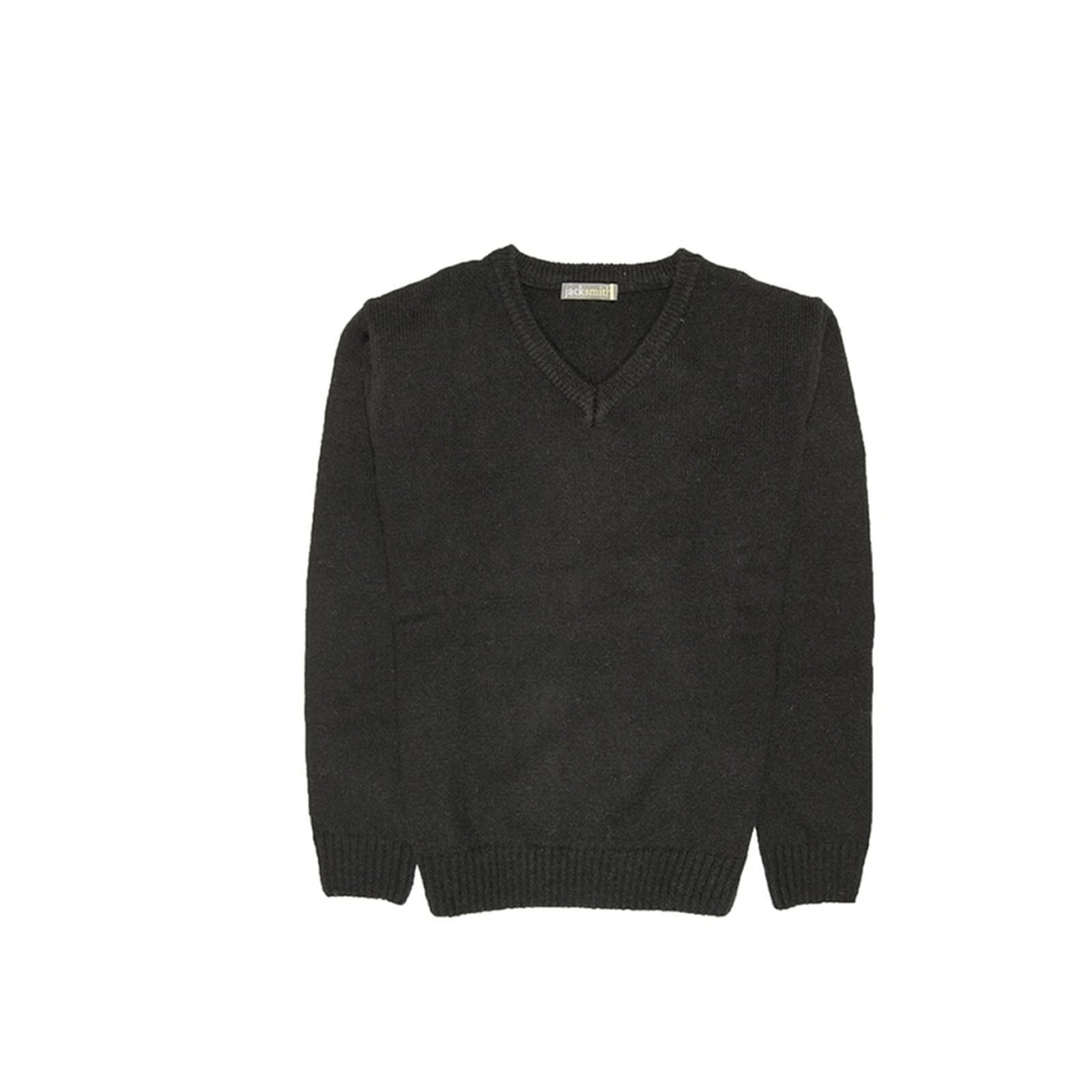 100% Shetland Ragg Wool V Neck Knit Jumper Pullover Mens Sweater Knitted - Plain Black - 5XL