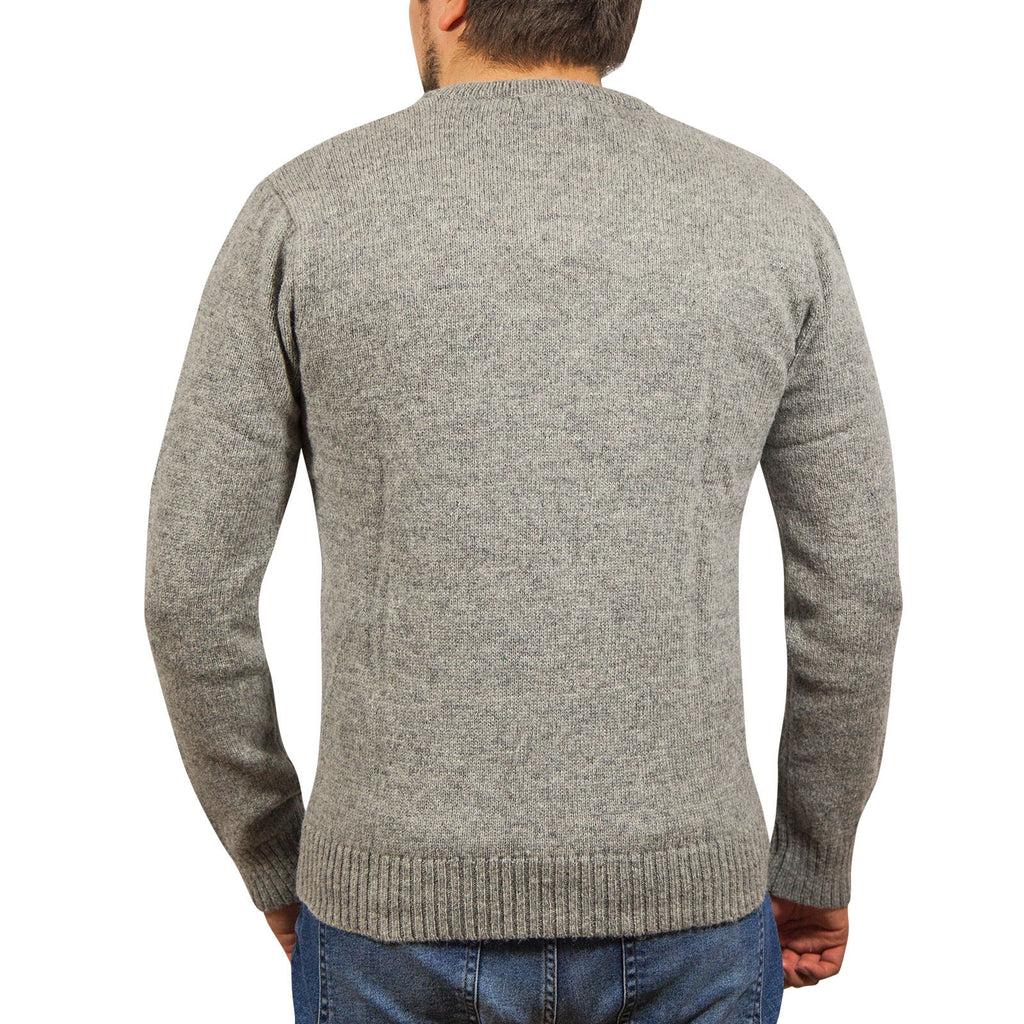 100% Shetland Ragg Wool V Neck Knit Jumper Pullover Mens Sweater Knitted - Grey - L