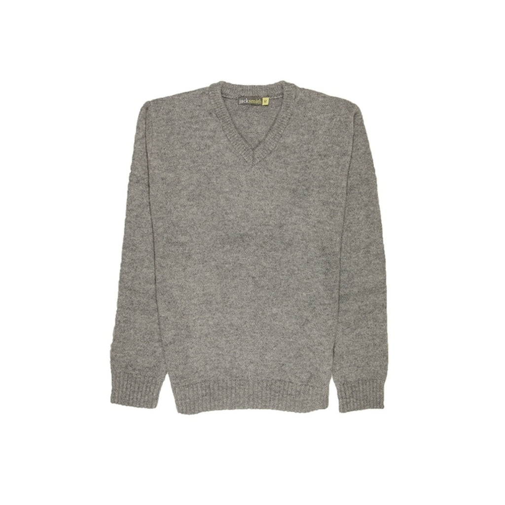 100% Shetland Ragg Wool V Neck Knit Jumper Pullover Mens Sweater Knitted - Grey - XXL