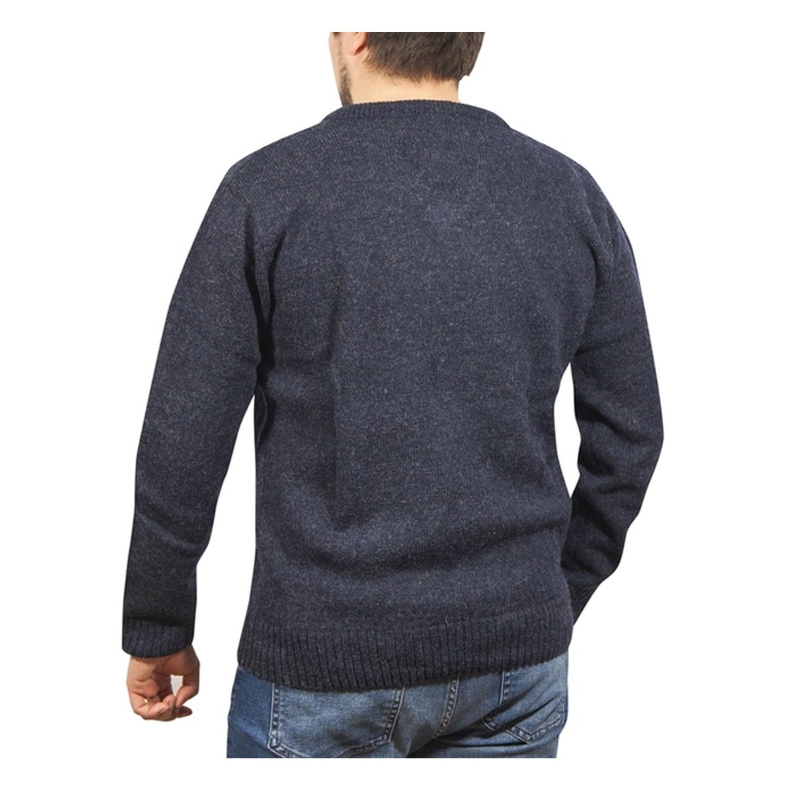 100% Shetland Ragg Wool V Neck Knit Jumper Pullover Mens Sweater Knitted - Navy - 4XL