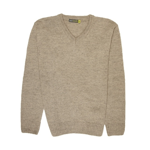 100% Shetland Ragg Wool V Neck Knit Jumper Pullover Mens Sweater Knitted - Oat Marle - 5XL
