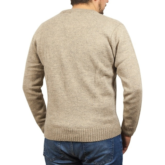 100% Shetland Ragg Wool V Neck Knit Jumper Pullover Mens Sweater Knitted - Oat Marle - L